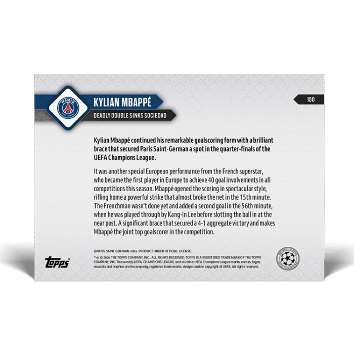 Topps UK - Kylian Mbappé - Deadly double sinks Sociedad - UCL TOPPS NOW® Card #100